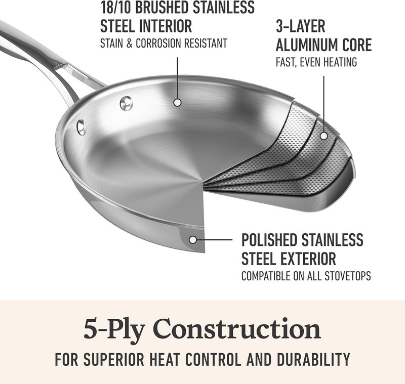 Calphalon Premier Polished 5-Ply Stainless Steel Cookware w/Turbo Heat Tech 10" Fry Pan, Induction, Oven Safe 500F, Silver - Image 3